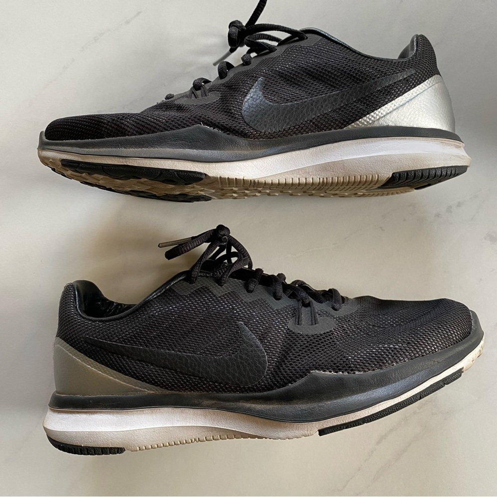 Nike In Season TR 7 Black Sneakers Running Shoes Chrome Silver Heel White Sole
